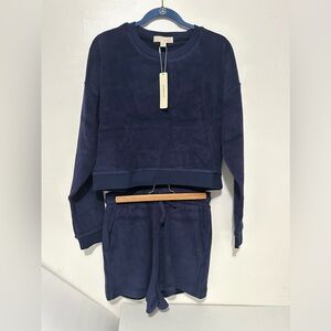 Kensington Navy Blue Towel Terry Long Sleeve sweatshirt and shorts set